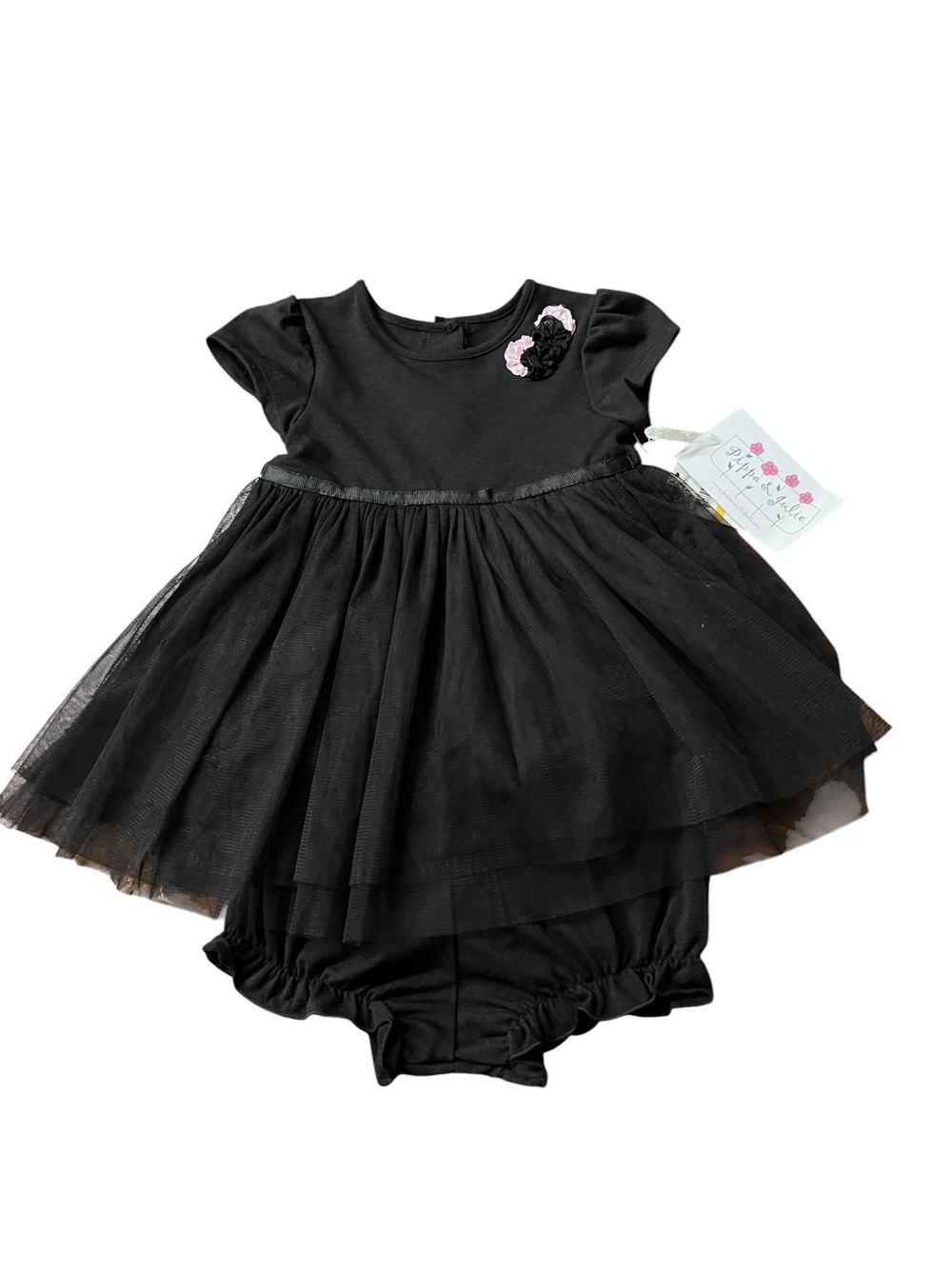 Pippa & Julie Black Casual Dress With Mesh Skirt Size 12 Months NWT